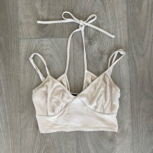 White Fox grey/beige strap crop tank top